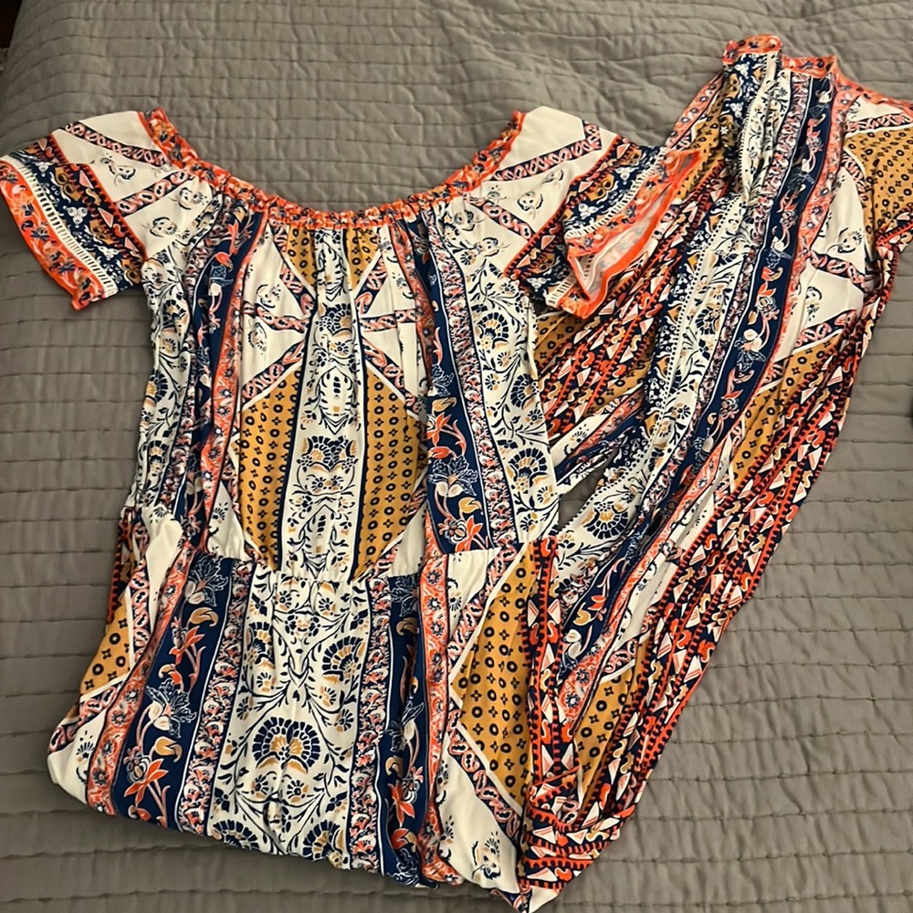 Off Shoulder Patterned Jumpsuit
